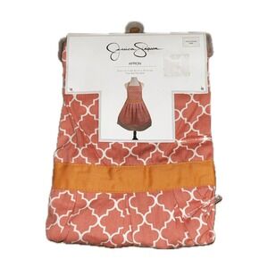 Jessica Simpson Quatrefoil Apron Coral Pink White Cotton Pleated One Size NEW